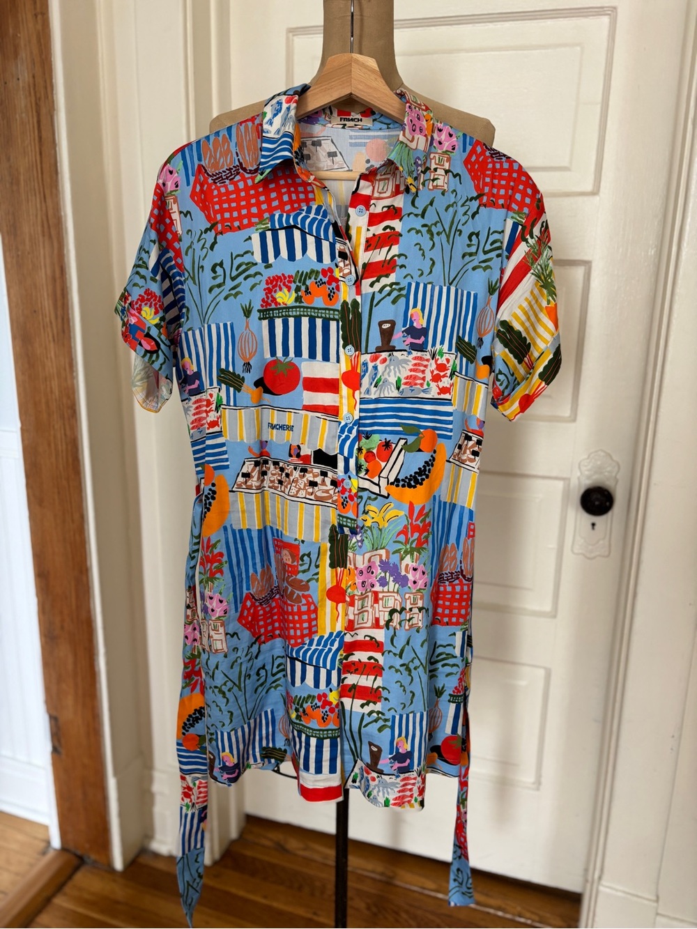 FRNCH Multicolor Market Print Button-Down Romper - Blue